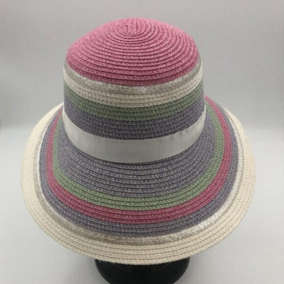 Isaac Mizrahi Pastel Striped Sun Hat | Wide Brim Summer Beach Hat main image 4